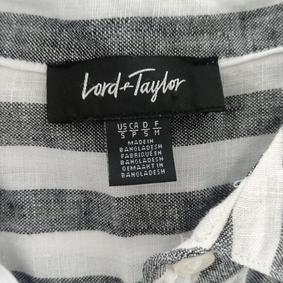 Lord + Taylor 100% linen striped button down shirt white blue grey Small - Picture 12 of 16